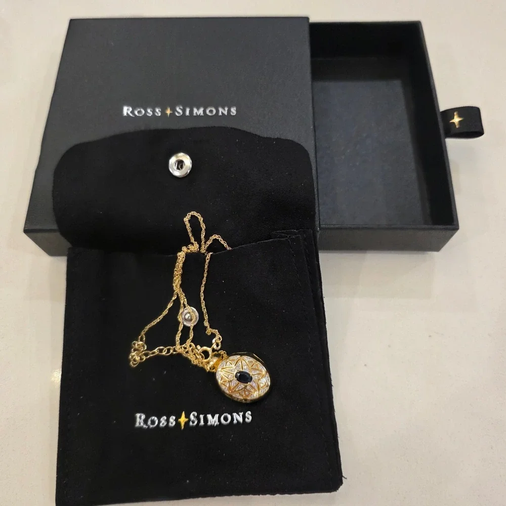 Ross-Simons .40Carat Sapphire Locket Necklace 1 Diamond, 18kt Gold Over Sterling - Picture 3 of 9